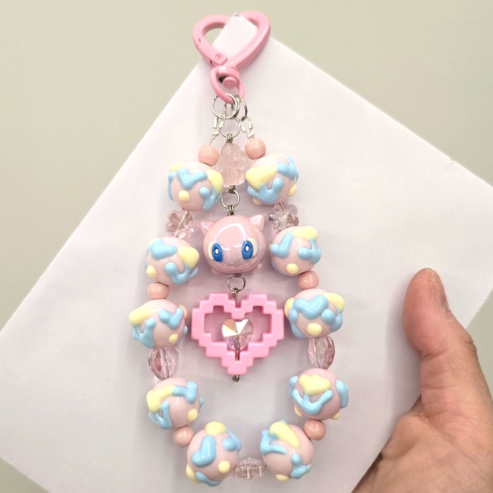 Mew cream beads love phone charm/bag charm (valentine
